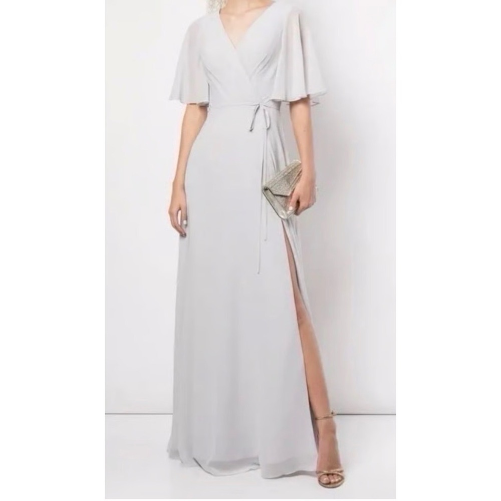 NWT Marchesa Notte Bridesmaids Rome Flutter-sleeve‎ Gown in Dove Grey Sz 6 $275